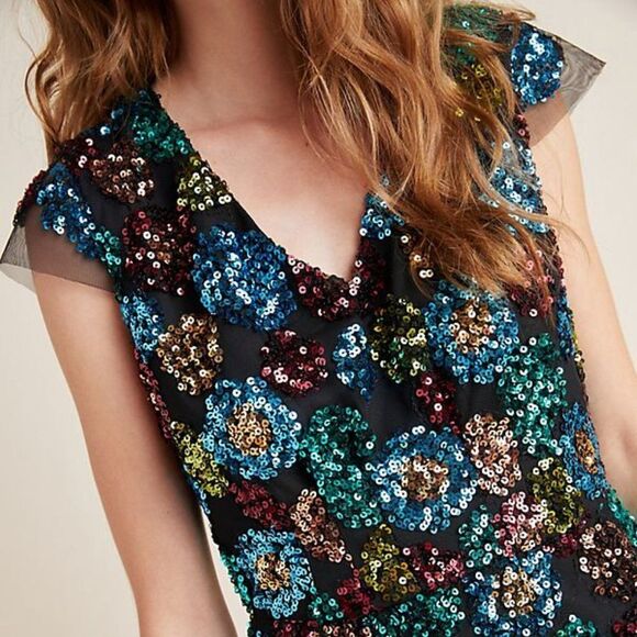 Multicolor Anthropologie Eva Franco Sequined V-Neck Midi Dress (NWT) - Picture 2 of 3